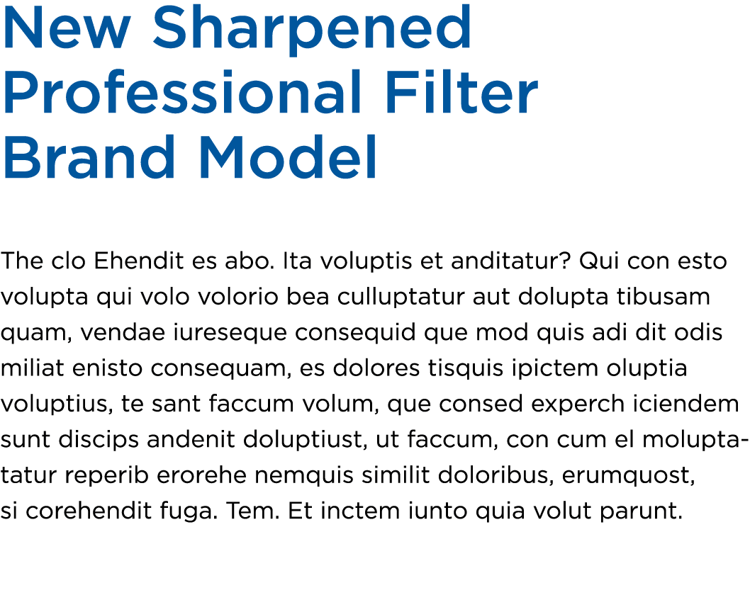 New Sharpened Professional Filter Brand Model The clo Ehendit es abo. Ita voluptis et anditatur? Qui con esto volupta...